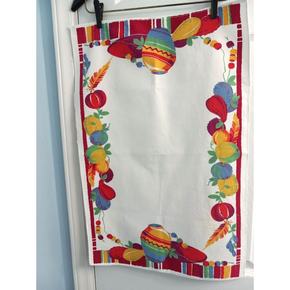 Vtg 1940s 1950s Wilendur Tea Towel with Manjares Pattern MISSING TAG 27" x 17.5"